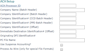 ACH Setup fields